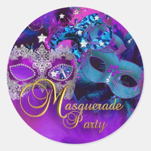 Purple Blue  Pink Masks Masquerade Party Sticker