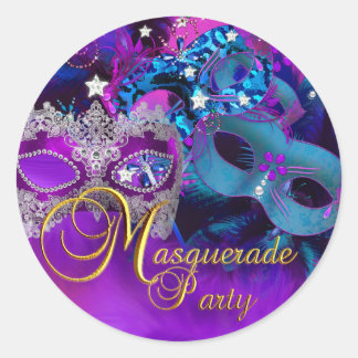 Purple Blue & Pink Masks Masquerade Party Sticker