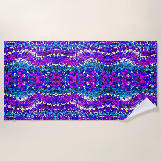 Purple Blue Pink Mosaic Tile Pattern Beach Towel
