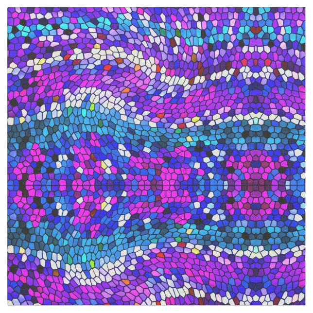 Purple Blue Pink Mosaic Tile Pattern Fabric (Close Up)