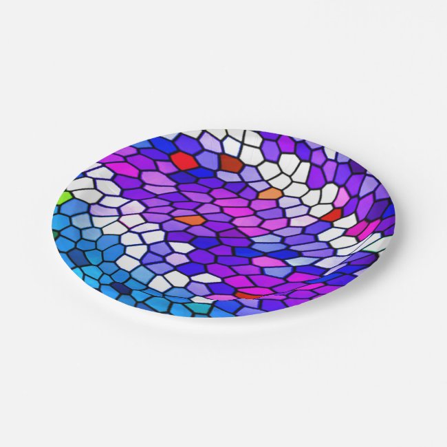 Purple Blue Pink Mosaic Tile Pattern Paper Plates
