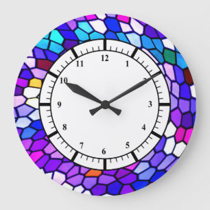 Purple Blue Pink Mosaic Tile Pattern Wall Clock