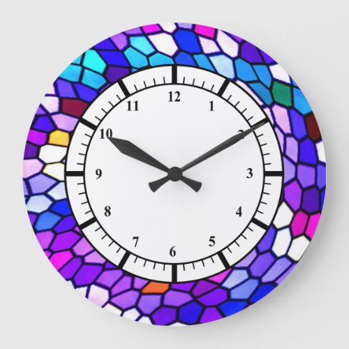 Purple Blue Pink Mosaic Tile Pattern Wall Clock