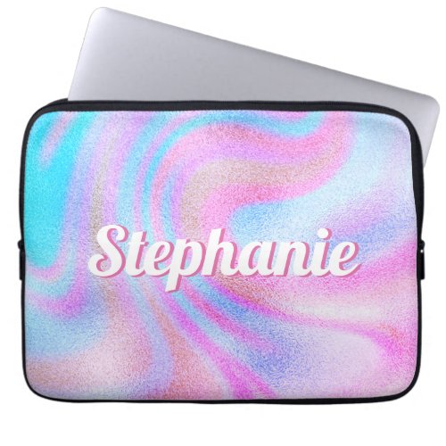 Purple Blue Pink Shimmer Swirl Personalized Name Laptop Sleeve