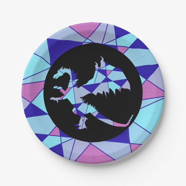 Purple blue pink triangle abstract  paper plates (Front)