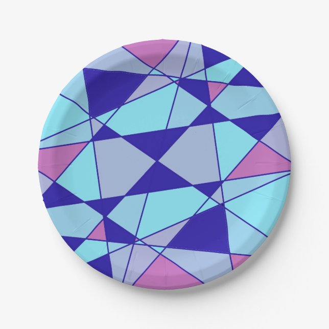 Purple blue pink triangle abstract  paper plates (Front)