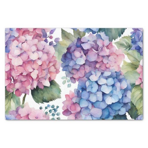 Purple Blue Pink Watercolor Hydrangea Flowers  Tissue Paper