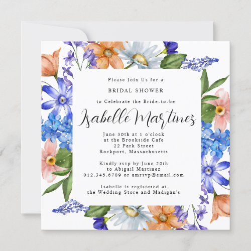 Purple Blue Pink Wildflower Floral Bridal Shower Invitation