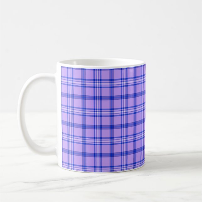 Purple Blue Plaid Classic Pattern Bright Coffee Mug (Left)
