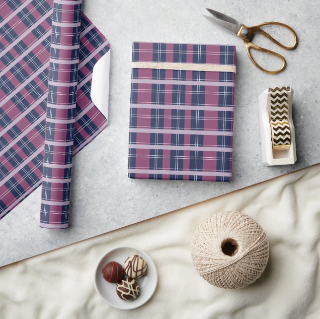 Purple Blue Plaid Tartan Pattern Holidays Wrapping Paper (Crafts)