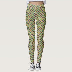 Purple blue polka dots pattern on glam golden leggings