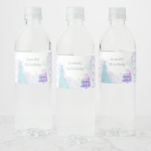 Purple Blue Princess Girl Birthday Party  Water Bottle Label