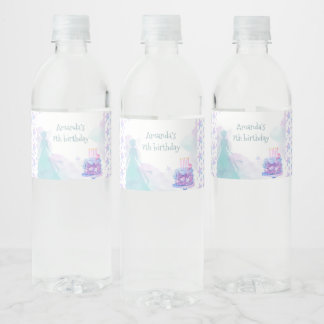 Purple Blue Princess Girl Birthday Party  Water Bottle Label