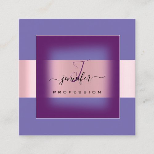 Purple Blue Proffeession Monogram Name Social Rose Square Business Card