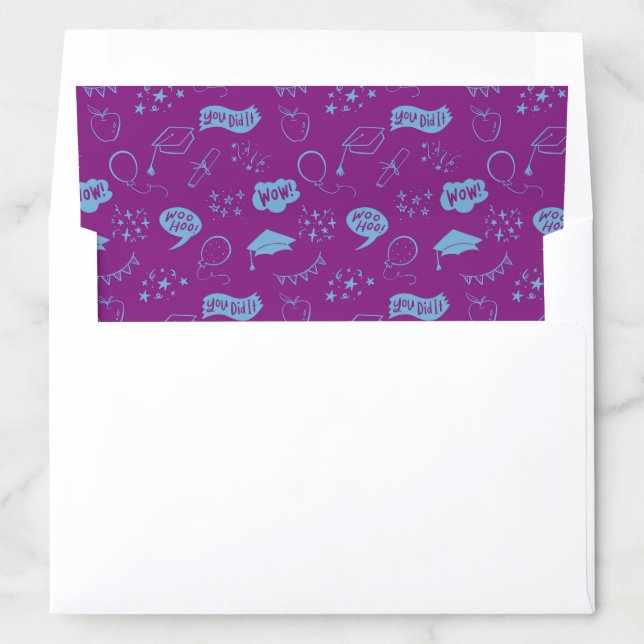Purple Blue Quirky Hand Drawn Grad Icon Pattern Envelope Liner (In Envelope)