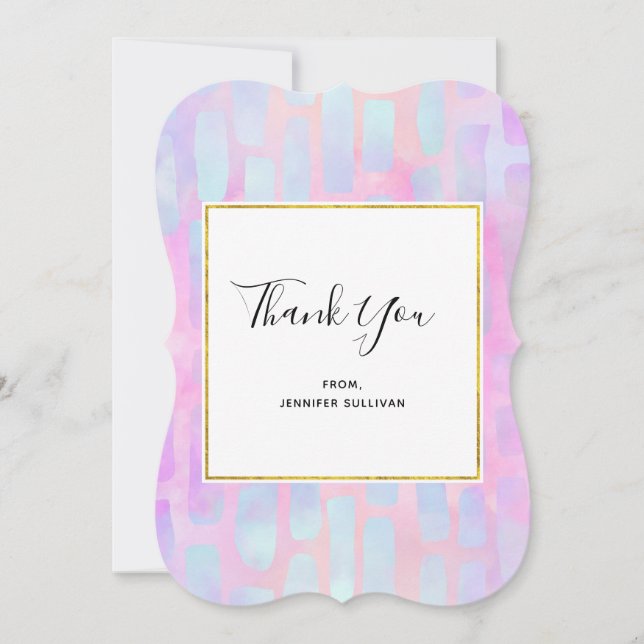 Purple & Blue Rectangle Shapes on Pink Thank You Card (Front)