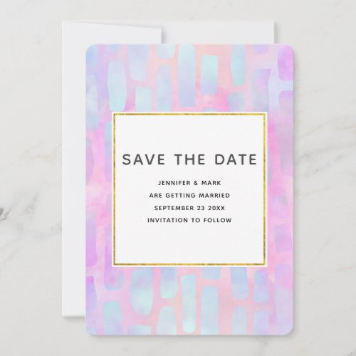 Purple  Blue Rectangle Shapes on Pink Wedding Save The Date