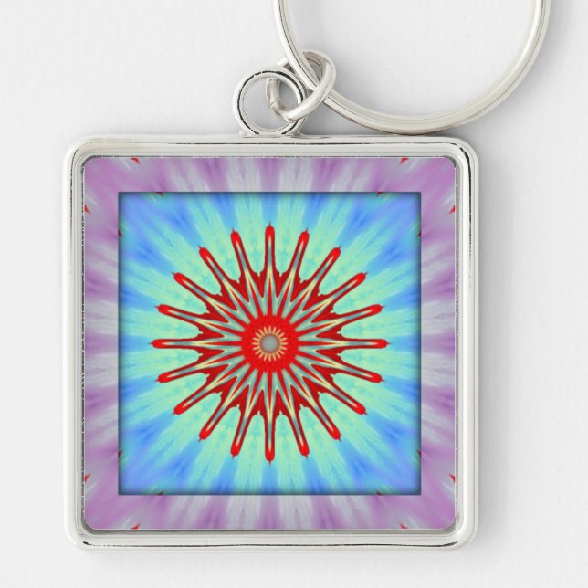 Purple/Blue/Red Abstract Kaleidoscope Key Chain (Front)