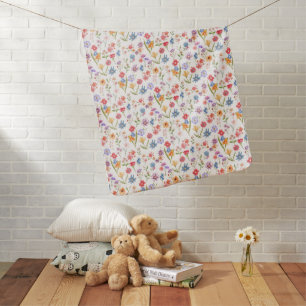 Purple Blue Red Watercolor Wildflower Baby Blanket