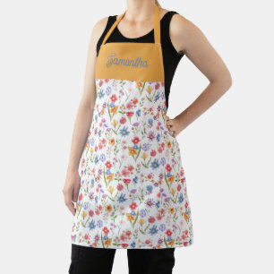 Purple Blue Red Watercolor Wildflower Custom Name Apron