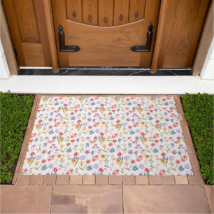 Purple Blue Red Watercolor Wildflower Doormat