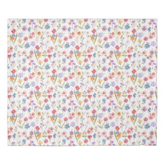 Purple Blue Red Watercolor Wildflower Duvet Cover