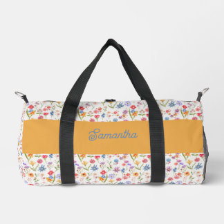 Purple Blue Red Watercolor Wildflower Monogram Duffle Bag