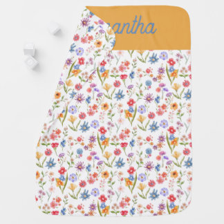 Purple Blue Red Watercolor Wildflower Name Baby Blanket