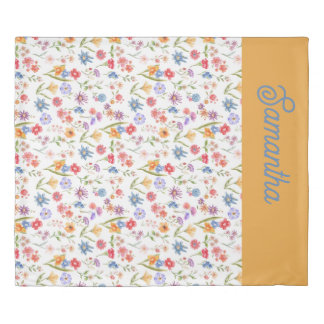 Purple Blue Red Watercolor Wildflower Name Duvet Cover