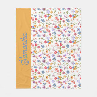 Purple Blue Red Watercolor Wildflower Name Fleece Blanket