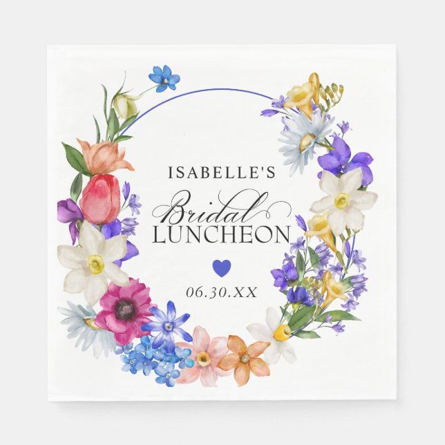 Purple Blue Red Wildflower Bridal Luncheon Shower Napkins (Front)