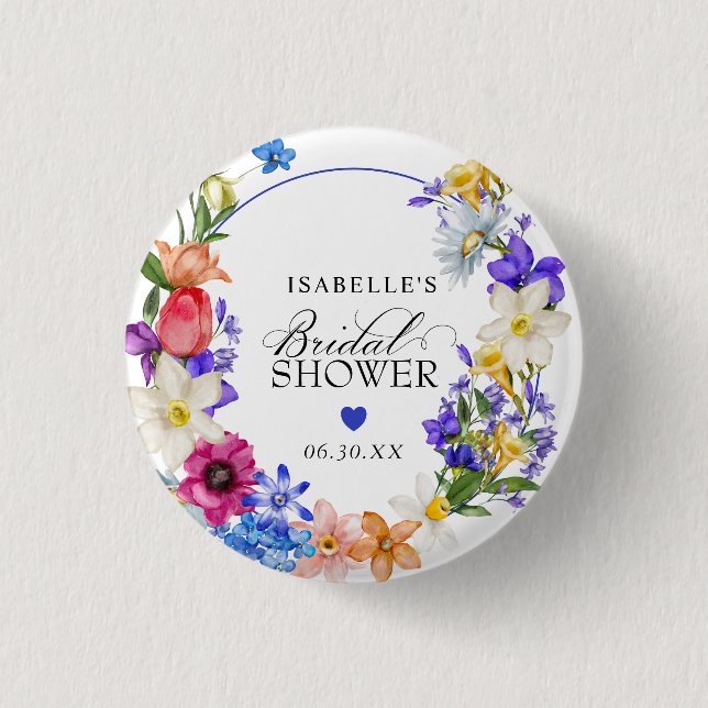 Purple Blue Red Wildflower Bridal Shower Button (Front)