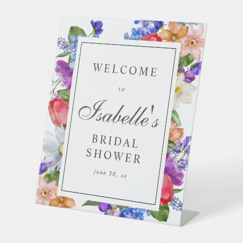 Purple Blue Red Wildflower Bridal Shower Welcome Pedestal Sign
