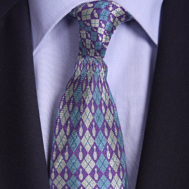 Purple & Blue Retro Argyle Bowling Pin Neck Tie (Creator Uploaded)