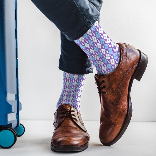 Purple  Blue Retro Argyle Bowling Pin Socks