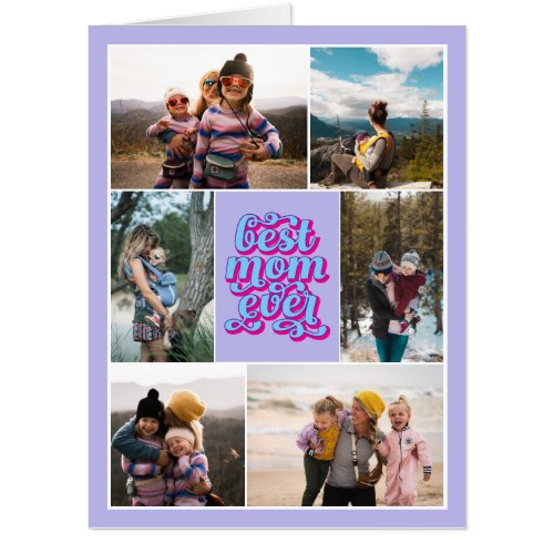Purple Blue Retro Script Best Mom Ever Photos Card