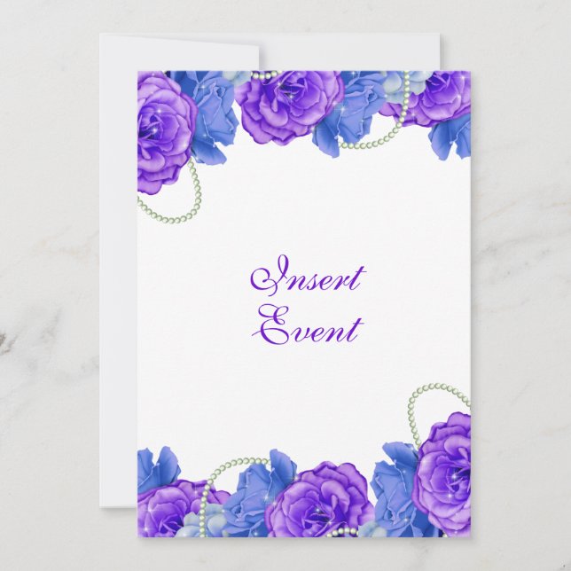 Purple blue rose birthday wedding invitation (Front)