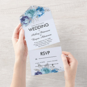 Purple & Blue Roses  All In One Wedding Invitation