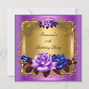 Purple Blue Roses Gold Elegant Birthday Party Invitation