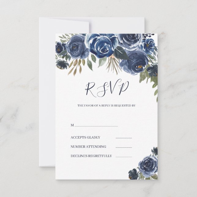 Purple- Blue Roses RSVP Card (Front)