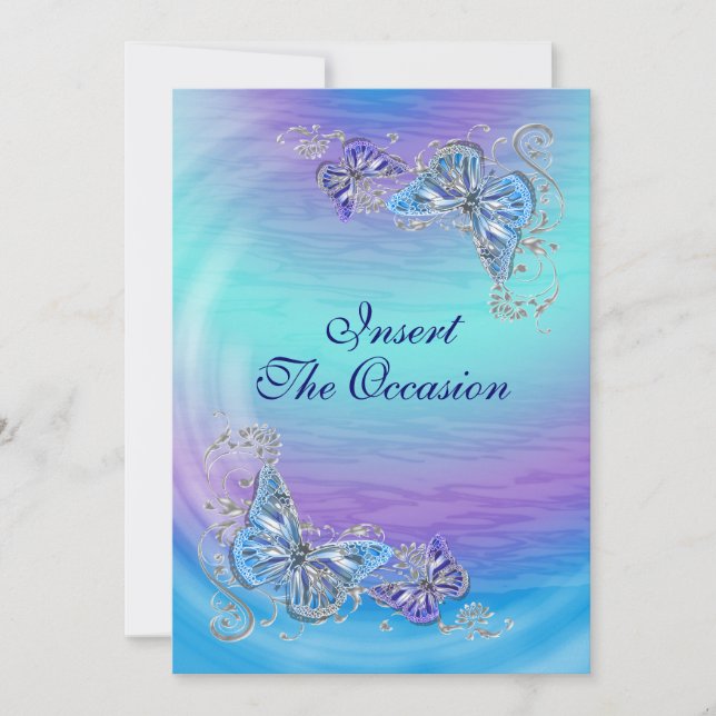 Purple blue rsvp birthday engagement wedding invitation (Front)