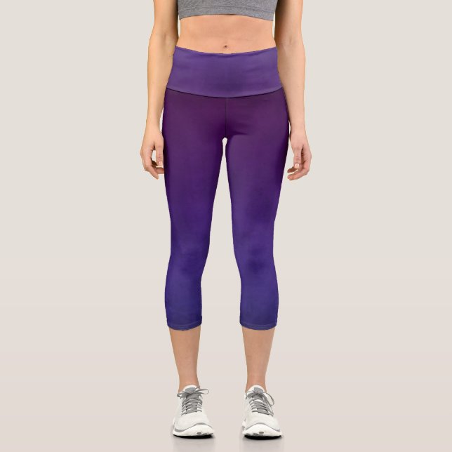 Purple Blue rustic ombre dark Capri Leggings (Front)