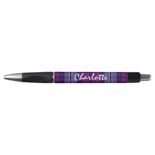 Purple Blue Scottish Tartan Plaid Personalized Pen (Front)