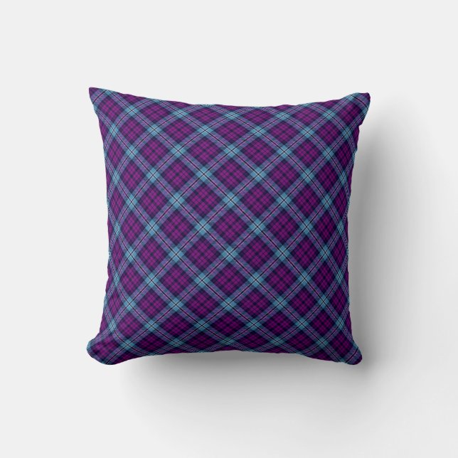 Purple Blue Scottish Tartan Plaid Throw Pillow (Front)