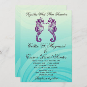 Purple & Blue Seahorse Wedding Invites