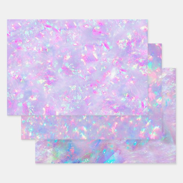 purple blue shades opal gemstones wrapping paper sheets (Set)