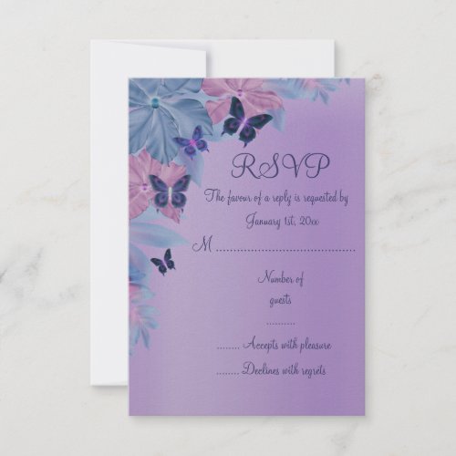 Purple  Blue Shimmer Butterfly Sweet 16 RSVP Card