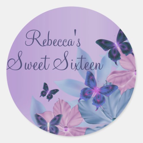 Purple  Blue Shimmer Butterfly Sweet 16 Sticker