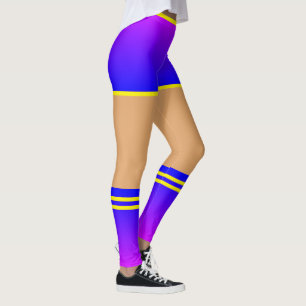Purple Blue Shorts & Socks - Yellow Striped Sports Leggings