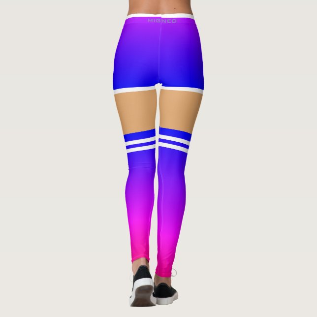 Purple Blue Shorts Striped Over The Knee Socks Leggings (Back)